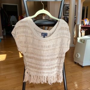 American Eagle Woven Fringe Tassel Sweater Top